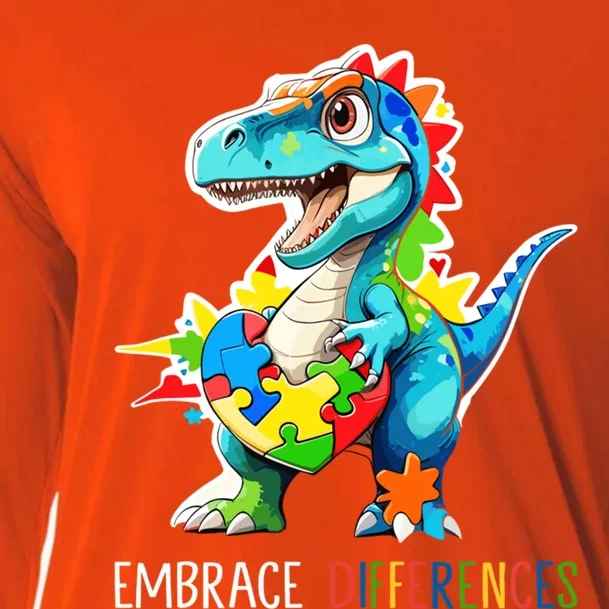 Autism Puzzle Piece Embrace Differences Autism Dinosaur Cool Gift Cooling Performance Long Sleeve Crew