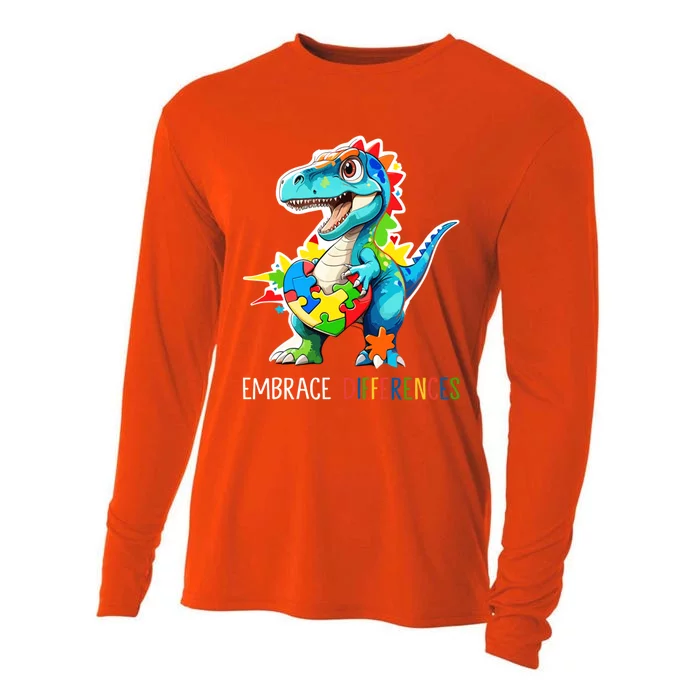 Autism Puzzle Piece Embrace Differences Autism Dinosaur Cool Gift Cooling Performance Long Sleeve Crew