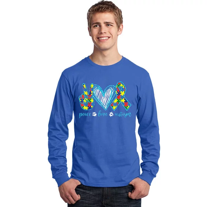 Autism Puzzle Piece Peace Love Autism Awareness Tall Long Sleeve T-Shirt