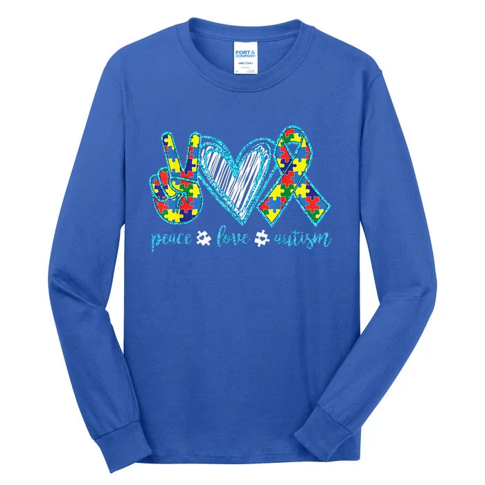 Autism Puzzle Piece Peace Love Autism Awareness Tall Long Sleeve T-Shirt