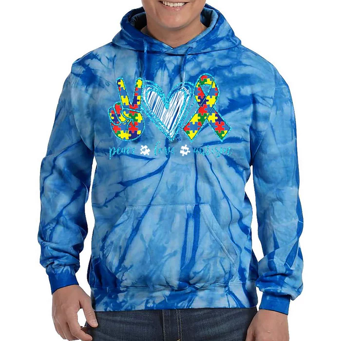 Autism Puzzle Piece Peace Love Autism Awareness Tie Dye Hoodie