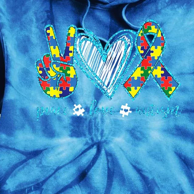 Autism Puzzle Piece Peace Love Autism Awareness Tie Dye Hoodie