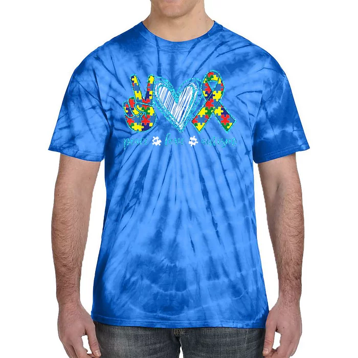 Autism Puzzle Piece Peace Love Autism Awareness Tie-Dye T-Shirt