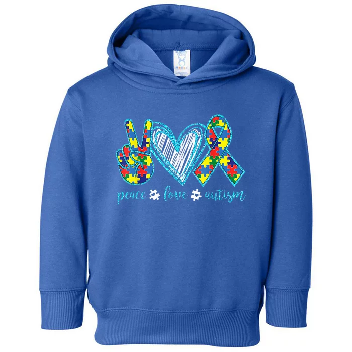 Autism Puzzle Piece Peace Love Autism Awareness Toddler Hoodie