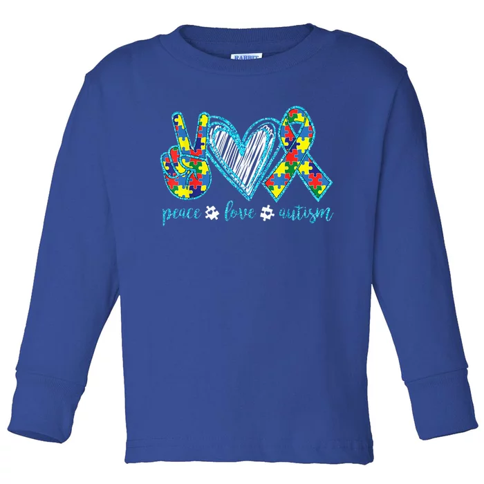 Autism Puzzle Piece Peace Love Autism Awareness Toddler Long Sleeve Shirt