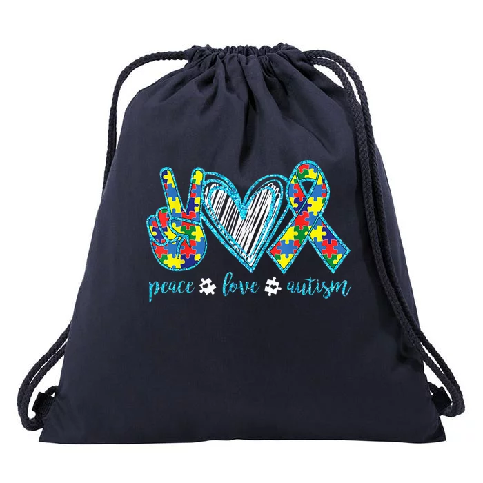 Autism Puzzle Piece Peace Love Autism Awareness Drawstring Bag