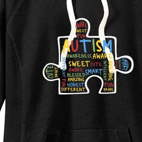 Autism Puzzle Piece Words Autistic Puzzle Autism Awareness Month Women's Fleece Hoodie