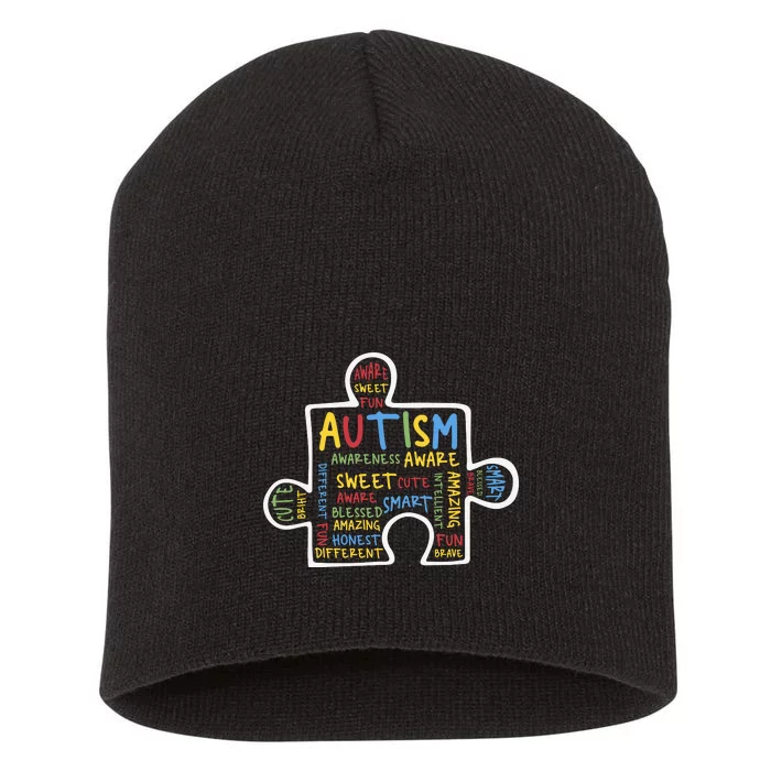 Autism Puzzle Piece Words Autistic Puzzle Autism Awareness Month Short Acrylic Beanie