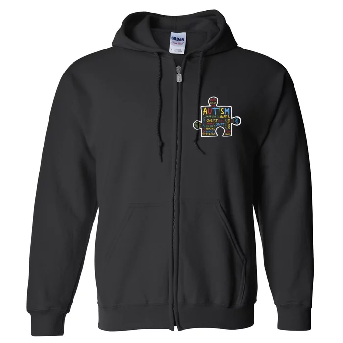 Autism Puzzle Piece Words Autistic Puzzle Autism Awareness Month Full Zip Hoodie