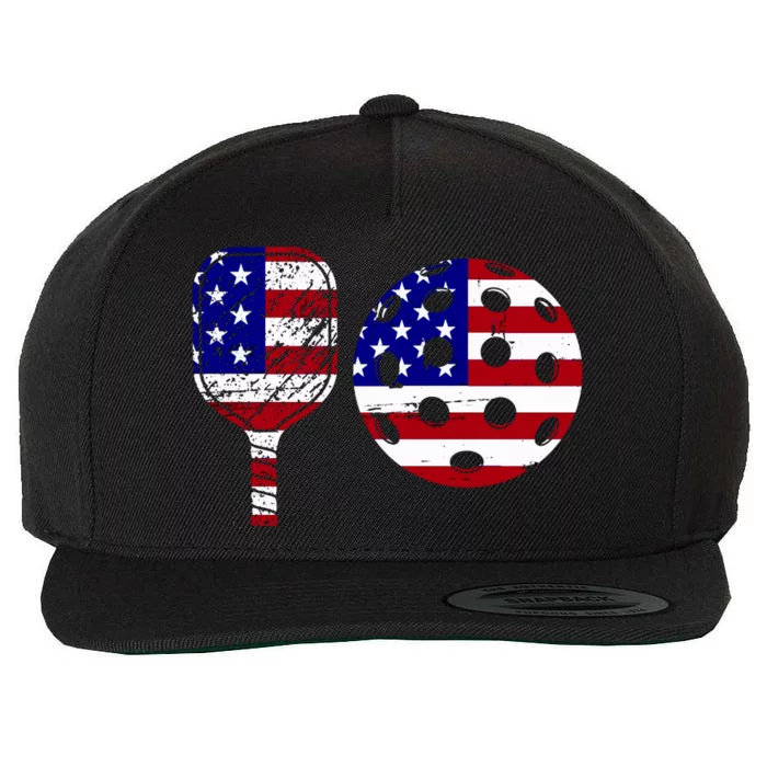 American Pickleball Paddle And Ball Wool Snapback Cap