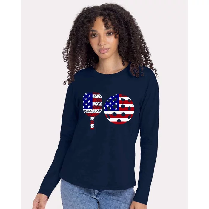 American Pickleball Paddle And Ball Womens Cotton Relaxed Long Sleeve T-Shirt