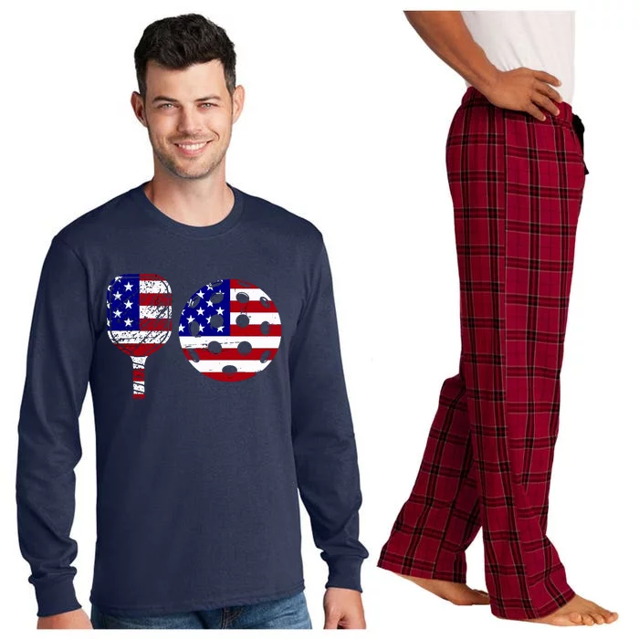 American Pickleball Paddle And Ball Long Sleeve Pajama Set