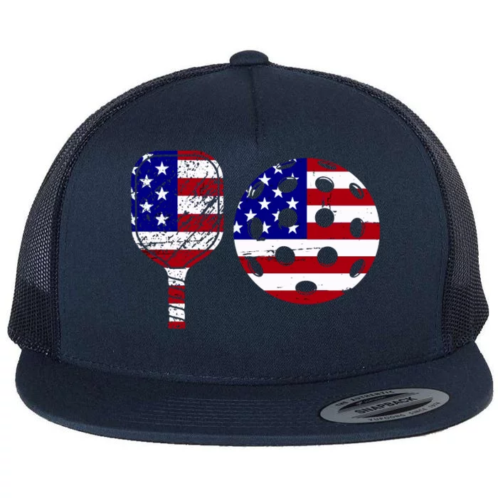 American Pickleball Paddle And Ball Flat Bill Trucker Hat