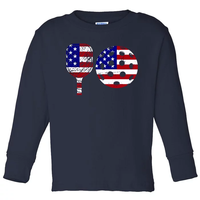 American Pickleball Paddle And Ball Toddler Long Sleeve Shirt