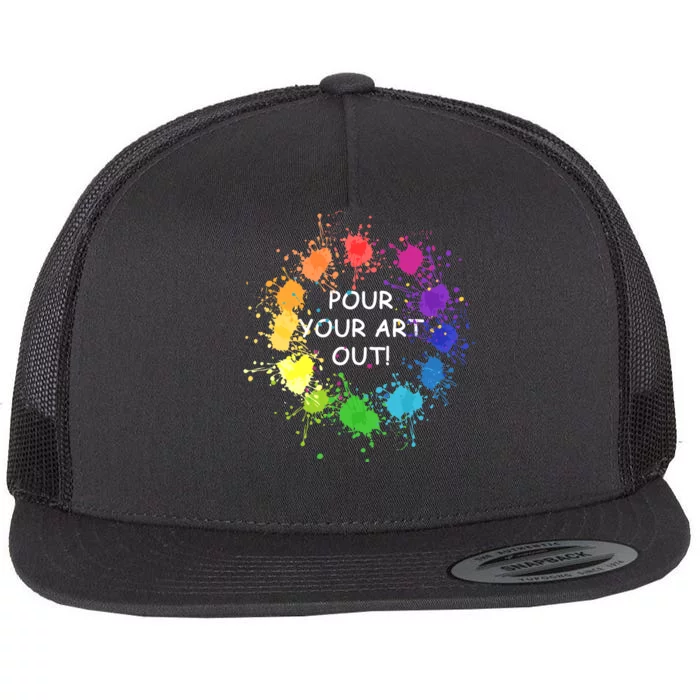 Acrylic Paint Pouring Artist Fluid Art Painter Color Wheel Flat Bill Trucker Hat