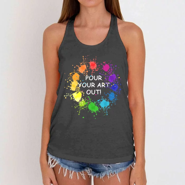 Acrylic Paint Pouring Artist Fluid Art Painter Color Wheel Women's Knotted Racerback Tank