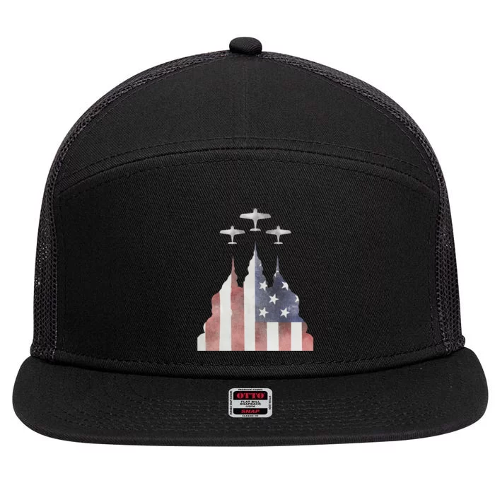 America Plane Patriotic 7 Panel Mesh Trucker Snapback Hat