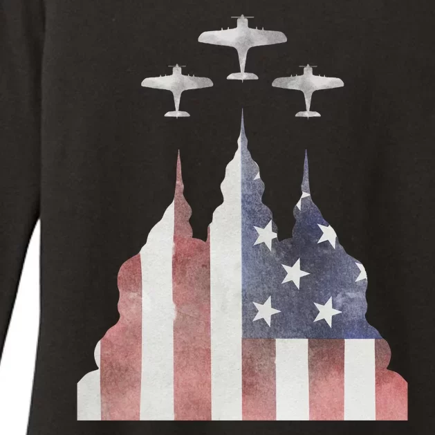 America Plane Patriotic Womens CVC Long Sleeve Shirt