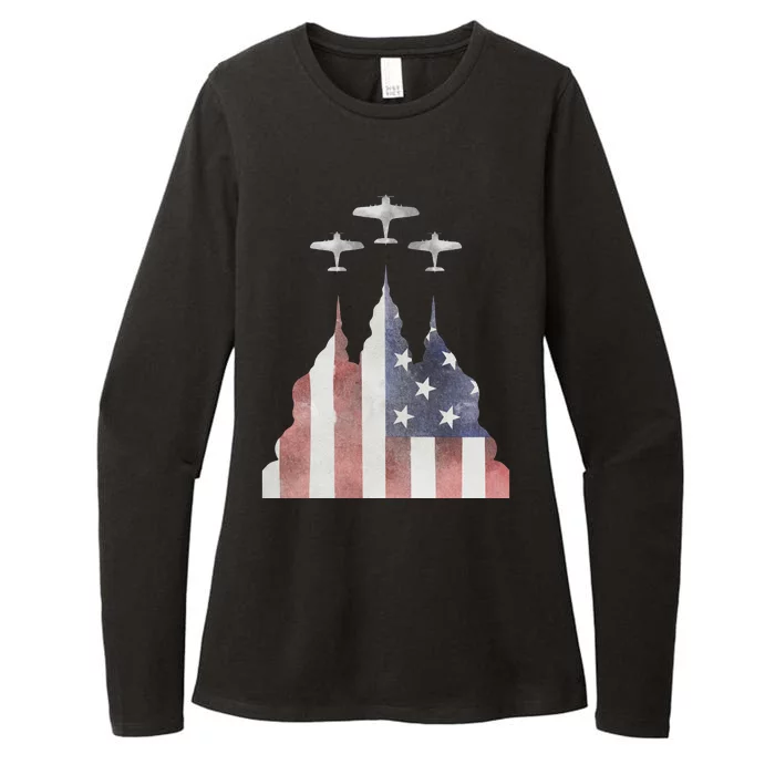 America Plane Patriotic Womens CVC Long Sleeve Shirt