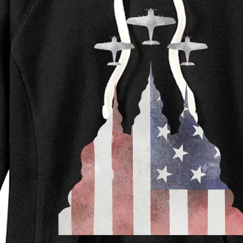 America Plane Patriotic Women's Fleece Hoodie