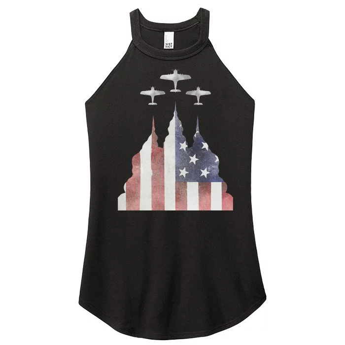 America Plane Patriotic Women’s Perfect Tri Rocker Tank