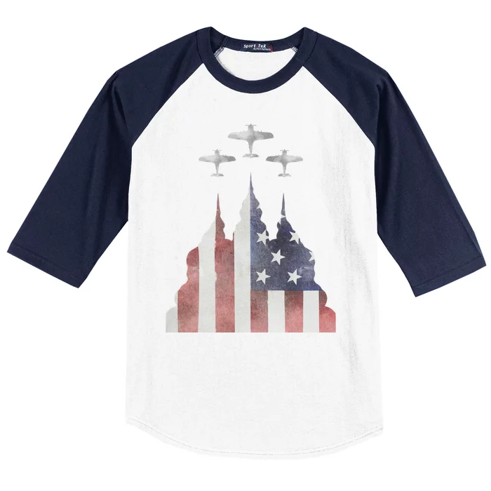 America Plane Patriotic Baseball Sleeve Shirt