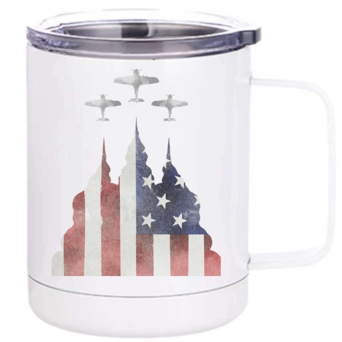 America Plane Patriotic Front & Back 12oz Stainless Steel Tumbler Cup