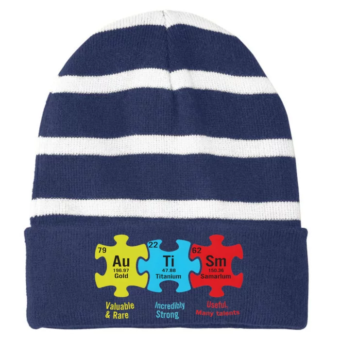 Autism Puzzle Piece Autism Awareness Month Striped Beanie with Solid Band