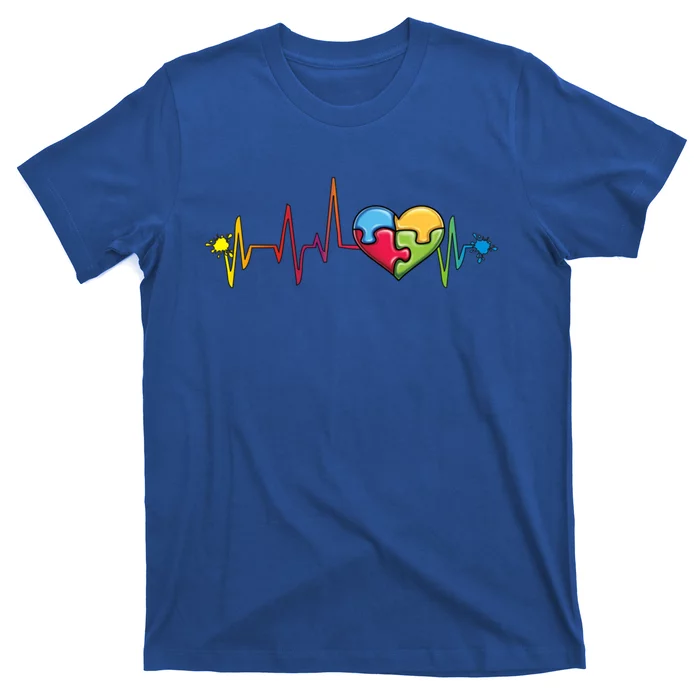 Autism Puzzle Piece Heartbeat Jigsaw Heart Awareness Cute Gift T-Shirt