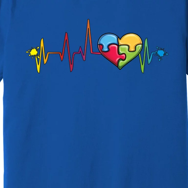 Autism Puzzle Piece Heartbeat Jigsaw Heart Awareness Cute Gift Premium T-Shirt