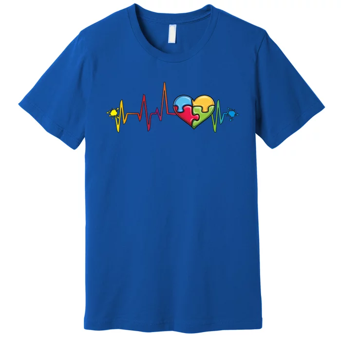 Autism Puzzle Piece Heartbeat Jigsaw Heart Awareness Cute Gift Premium T-Shirt