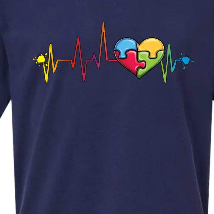 Autism Puzzle Piece Heartbeat Jigsaw Heart Awareness Cute Gift Sueded Cloud Jersey T-Shirt