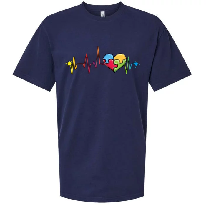 Autism Puzzle Piece Heartbeat Jigsaw Heart Awareness Cute Gift Sueded Cloud Jersey T-Shirt