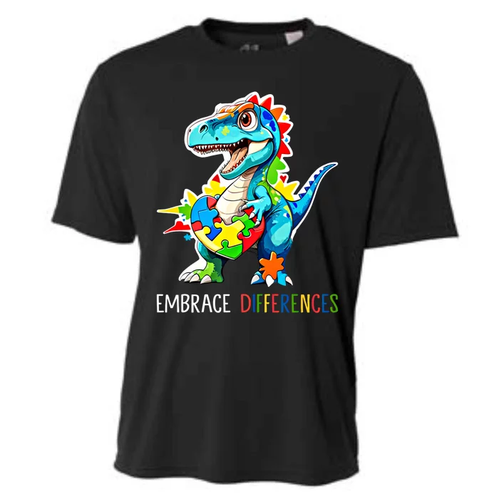 Autism Puzzle Piece Embrace Differences Autism Dinosaur Gift Cooling Performance Crew T-Shirt