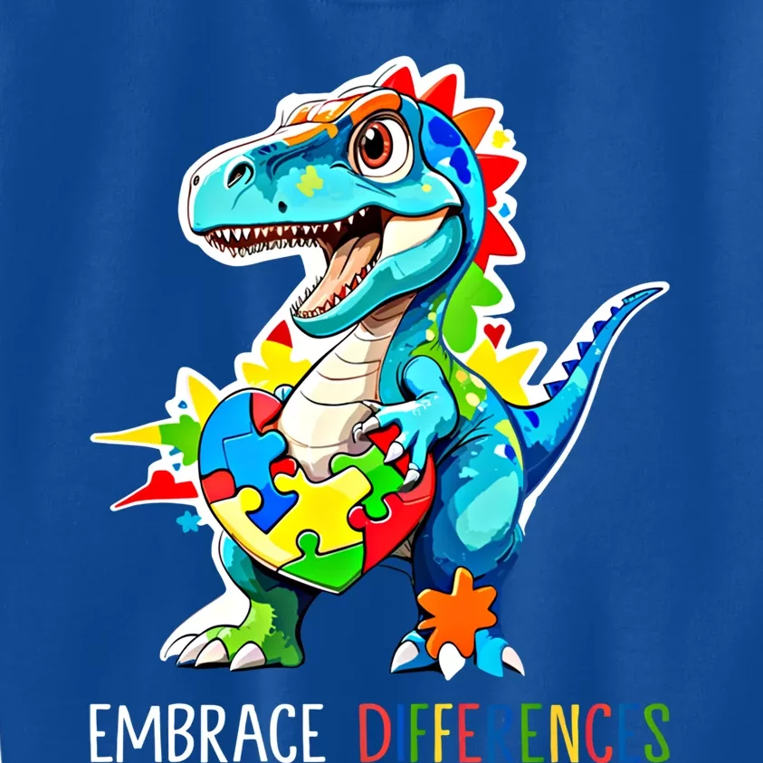 Autism Puzzle Piece Embrace Differences Autism Dinosaur Gift Kids Sweatshirt