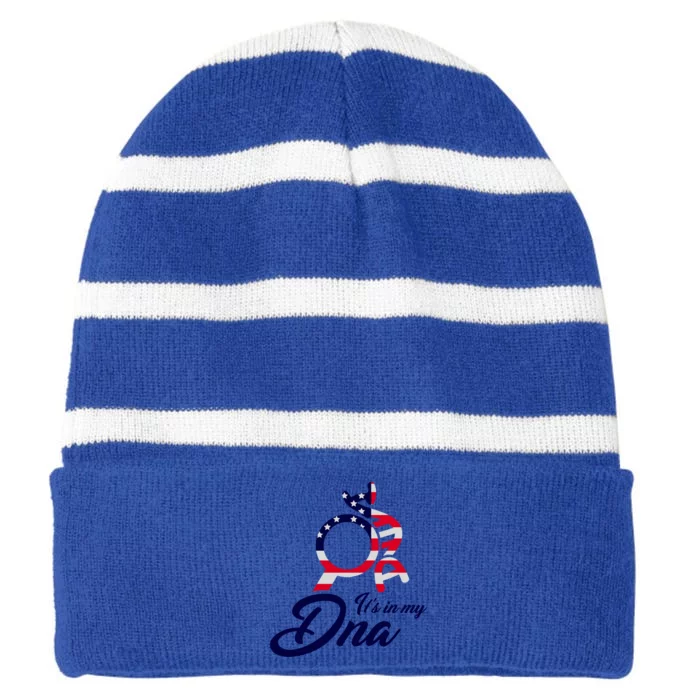 American Patriotic Proud To Be An American Gift Striped Beanie with Solid Band