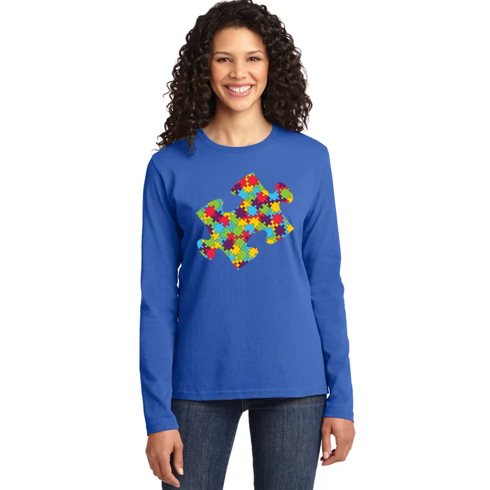 Autism Puzzle Piece Gift Ladies Long Sleeve Shirt