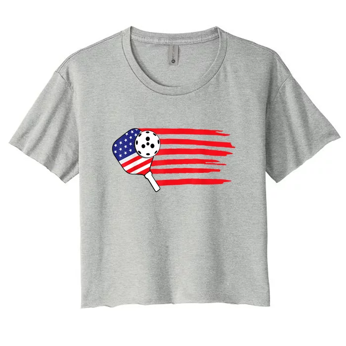 American Patriotic Pickleball Paddles Best Gift Pickleball Us Flag Women's Crop Top Tee