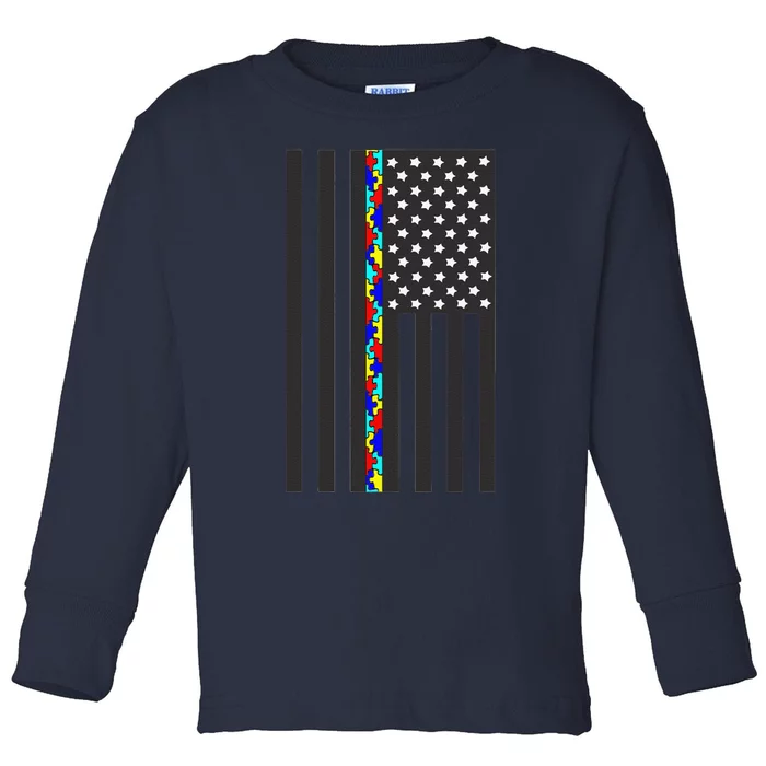 Autism Puzzle Piece Flag Autism Awareness Month Toddler Long Sleeve Shirt