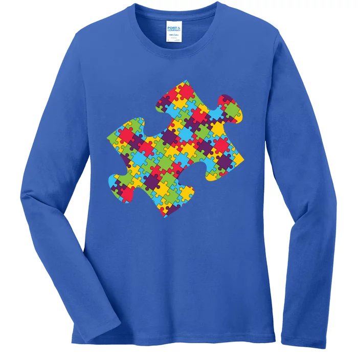 Autism Puzzle Piece Gift Ladies Long Sleeve Shirt