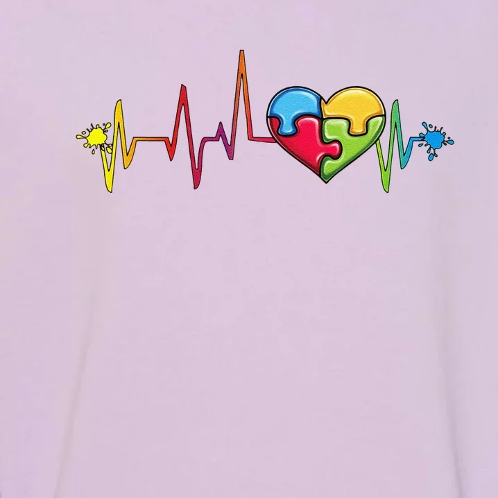 Autism Puzzle Piece Heart Autism Awareness Month Day Support Garment-Dyed Sweatshirt