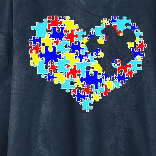 Autism Puzzle Piece Heart For Autism Awareness Month Hooded Wearable Blanket