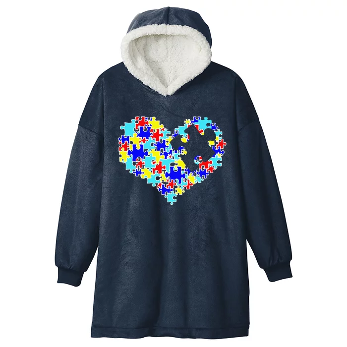 Autism Puzzle Piece Heart For Autism Awareness Month Hooded Wearable Blanket