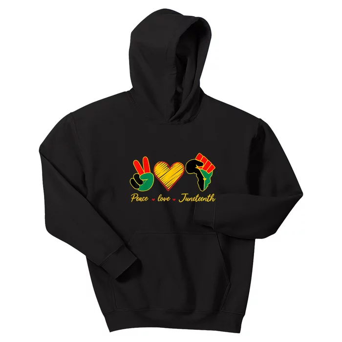 African Pride Peace Love Juneteenth Pride Black Girl Black Queen & King Gift Kids Hoodie