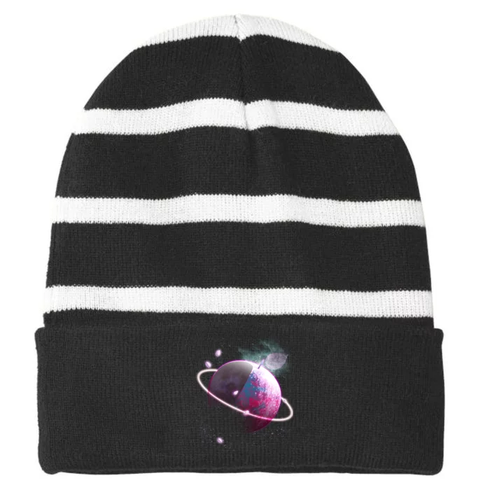 Apple Nebula Space Planet Striped Beanie with Solid Band