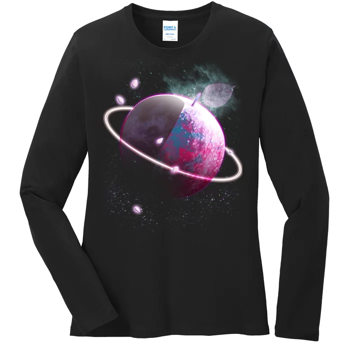 Apple Nebula Space Planet Ladies Long Sleeve Shirt