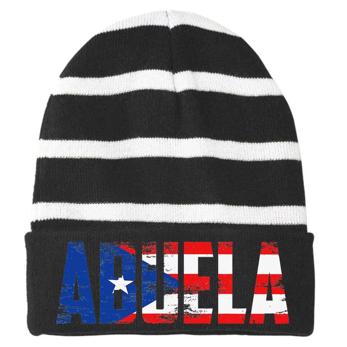 Abuela Puerto Rico Flag Pride Mothers Day Puerto Rican Striped Beanie with Solid Band