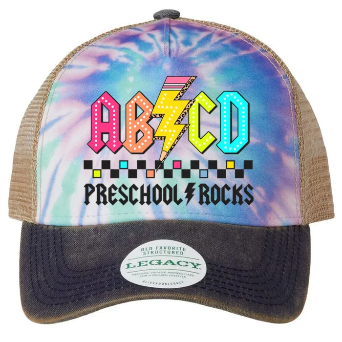 Abcd Preschool Rocks Pencil Lightning Teachers Rock Legacy Tie Dye Trucker Hat