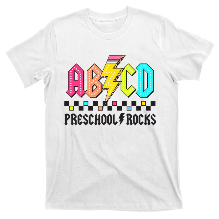 Abcd Preschool Rocks Pencil Lightning Teachers Rock T-Shirt