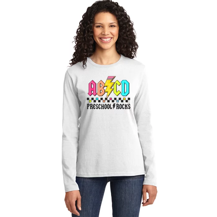 Abcd Preschool Rocks Pencil Lightning Teachers Rock Ladies Long Sleeve Shirt